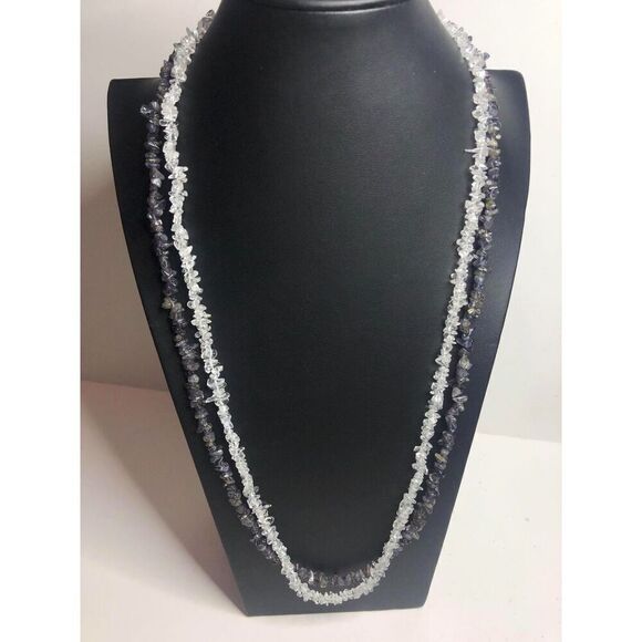 1602 Amethyst & Clear quartz long chip Necklace 30" long - Picture 1 of 2